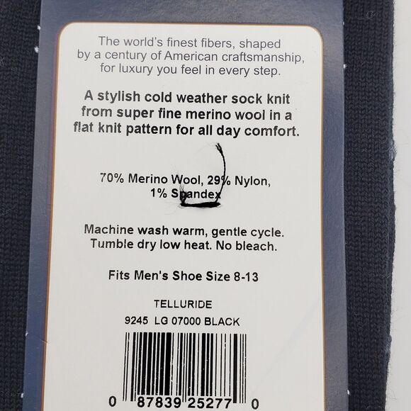 Fair Isle Black Merino Wool Socks Mens Crew Dress Sz L 10-13 Alchester Telluride - Picture 4 of 5